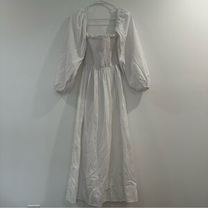 Elegant White Smocked Milkmaid Cotton Dress